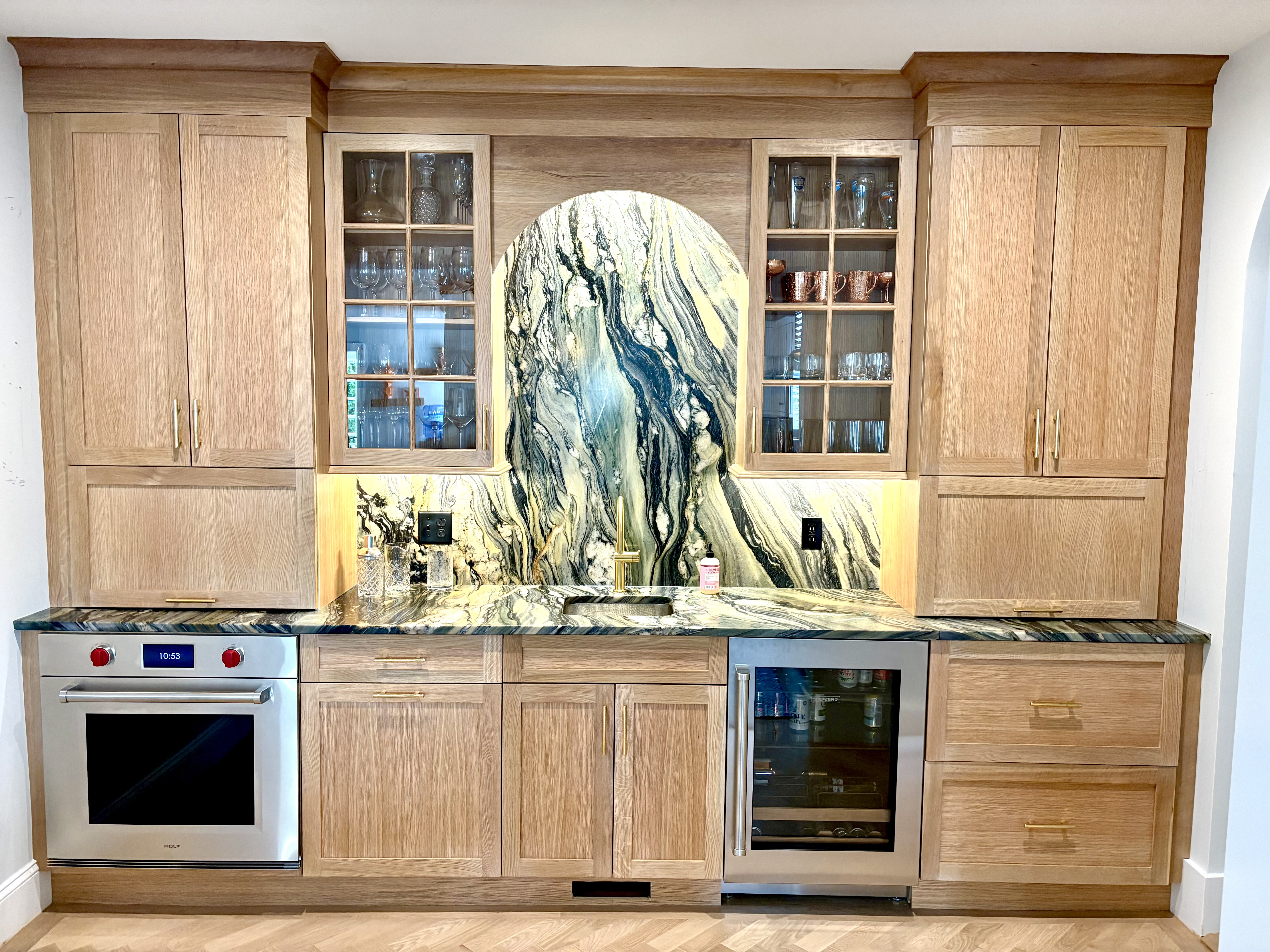White built-in hutch and a built-in TV