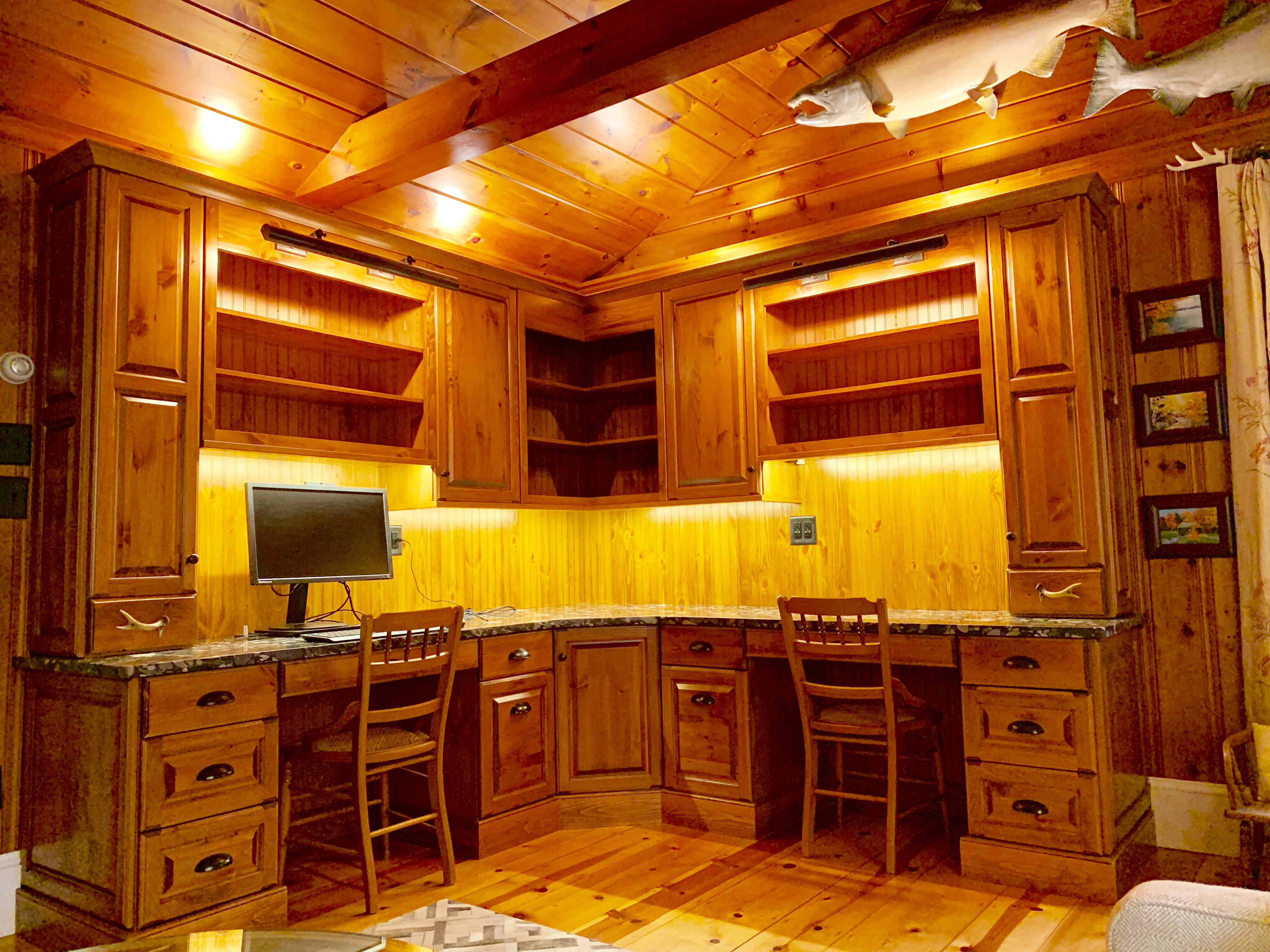 Wooden built in office cabinets and desk