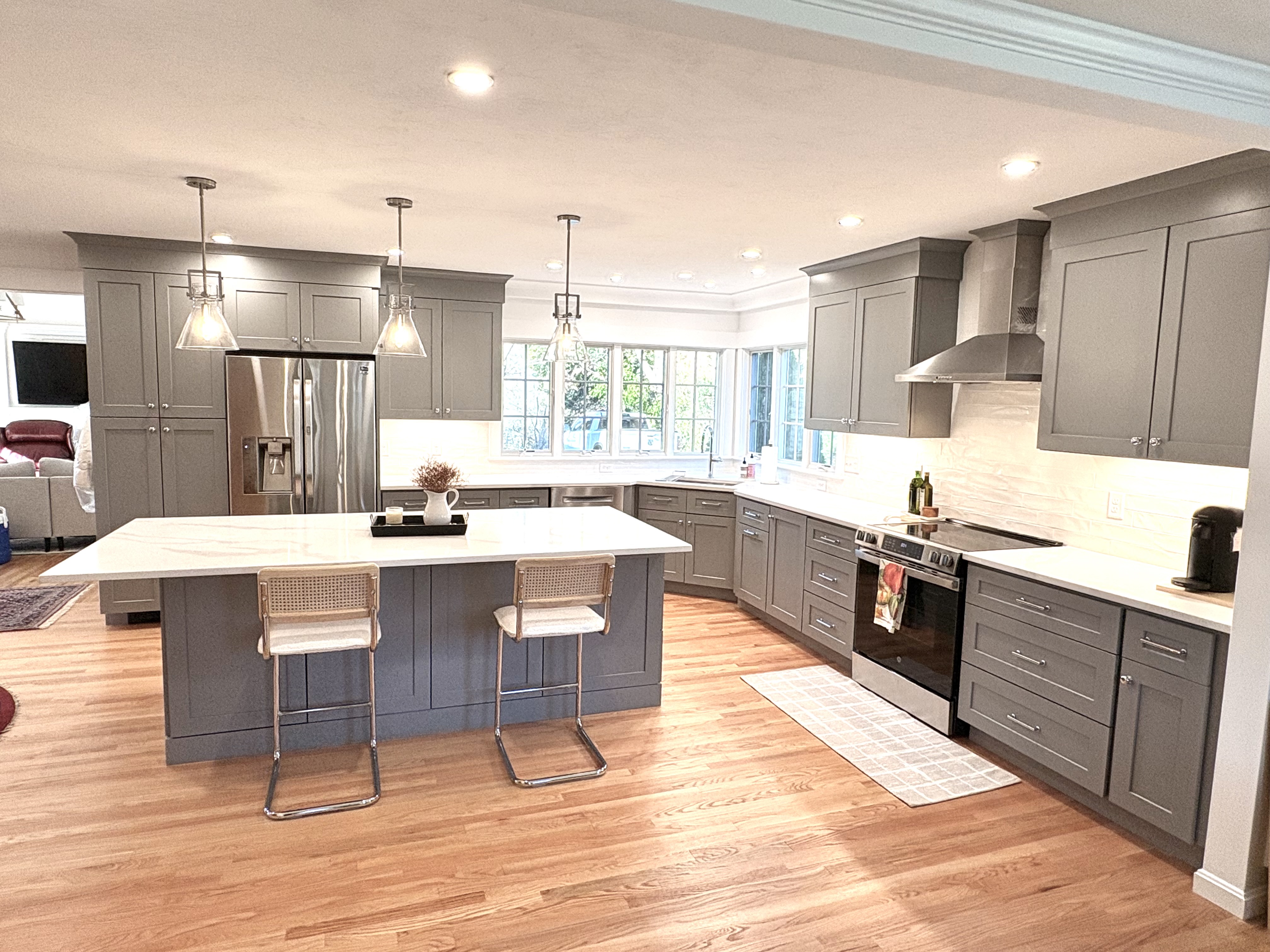 Kitchen with granite counter and wood cabinets